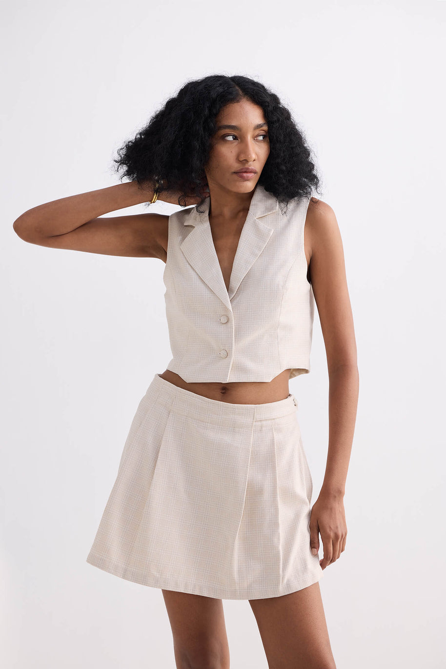 Reistor Cotton Tweed Skort in Cream