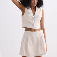 Reistor Cropped Cotton Tweed Vest Set In Cream