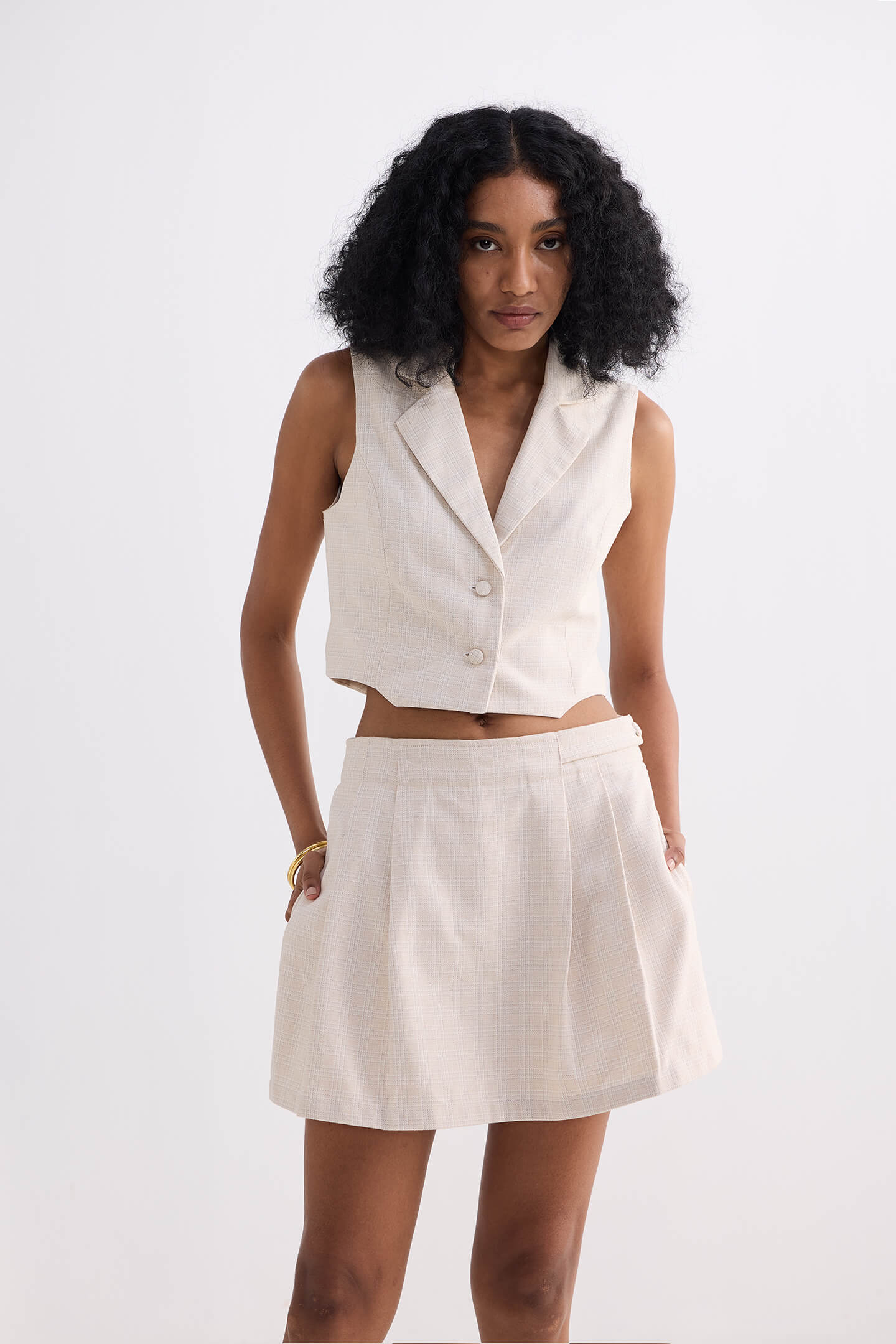 Reistor Cotton Tweed Skort in Cream
