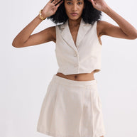 Reistor Cropped Cotton Tweed Vest Set In Cream