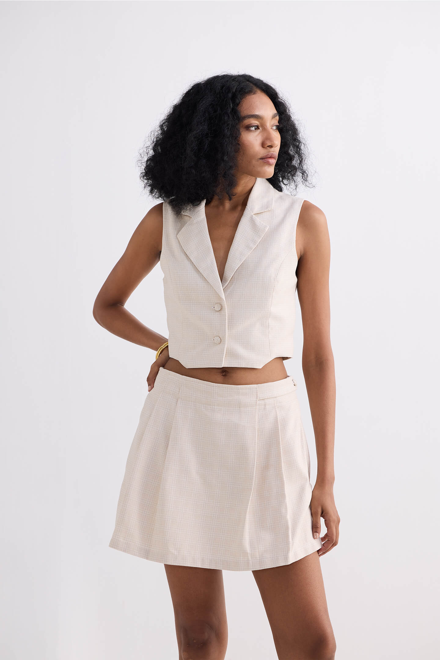 Reistor Cotton Tweed Skort in Cream