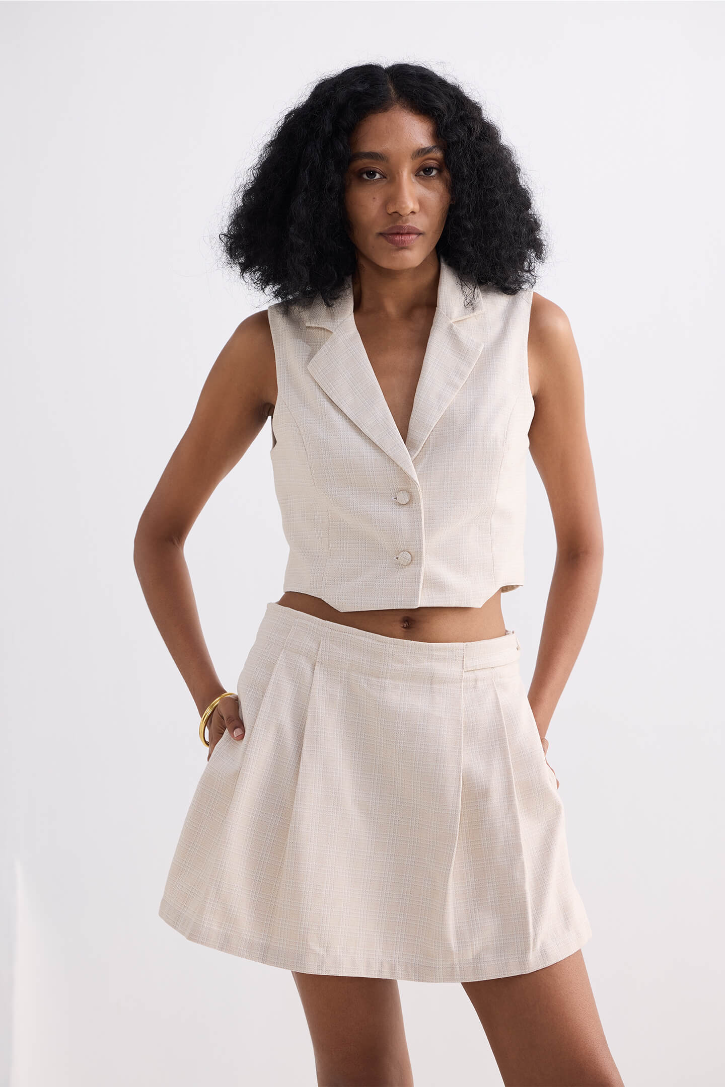 Reistor Cotton Tweed Skort in Cream