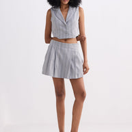 Reistor Cropped Cotton Tweed Vest Set in Grey