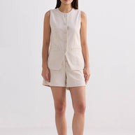 Reistor Cotton Tweed Vest Jacket in Cream