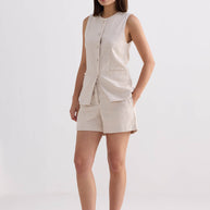 Reistor Cotton Tweed Vest Jacket in Cream