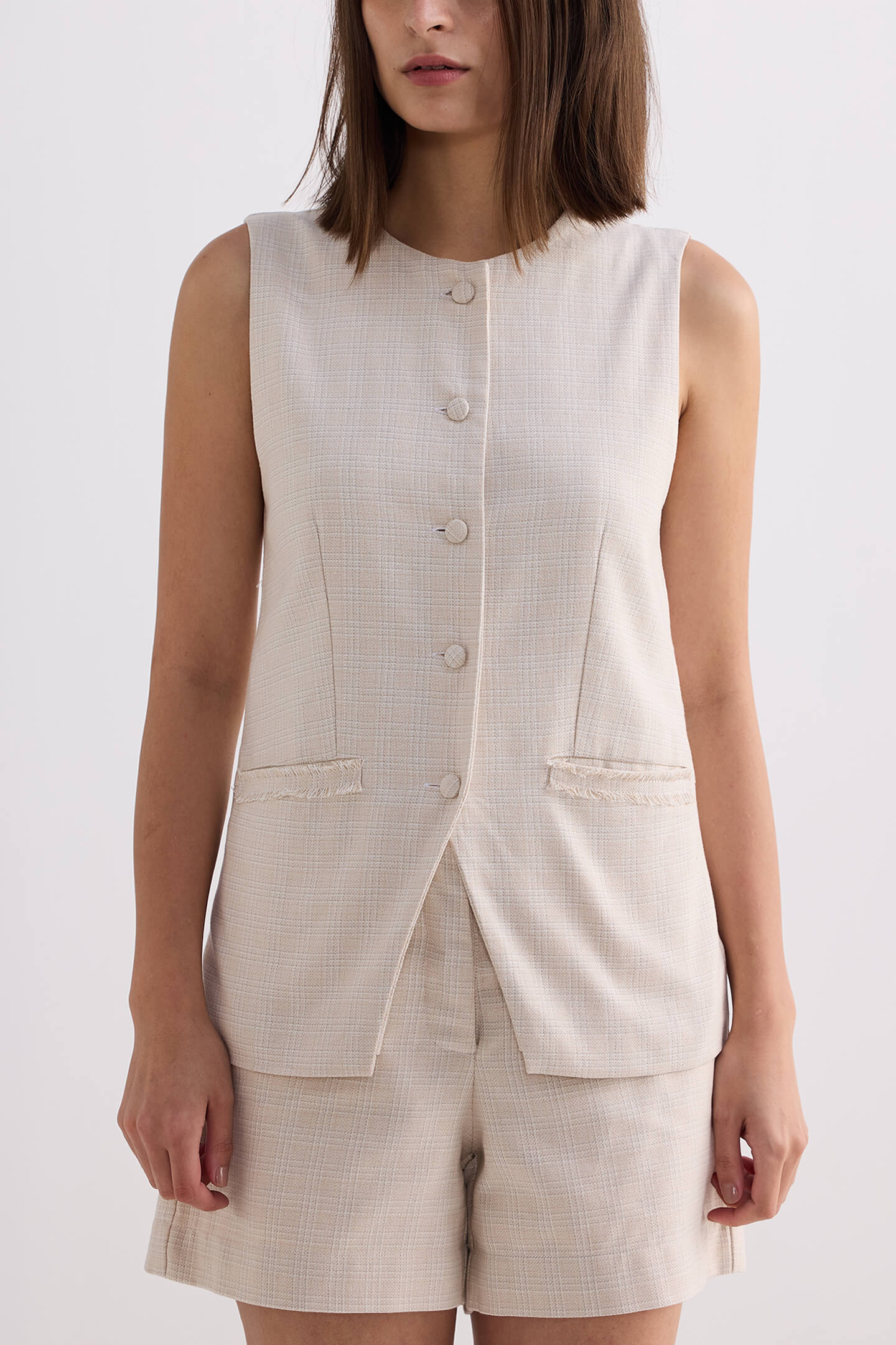 Reistor Cotton Tweed Vest Jacket in Cream