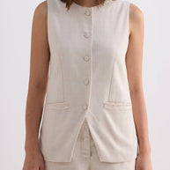 Reistor Cotton Tweed Vest Jacket in Cream