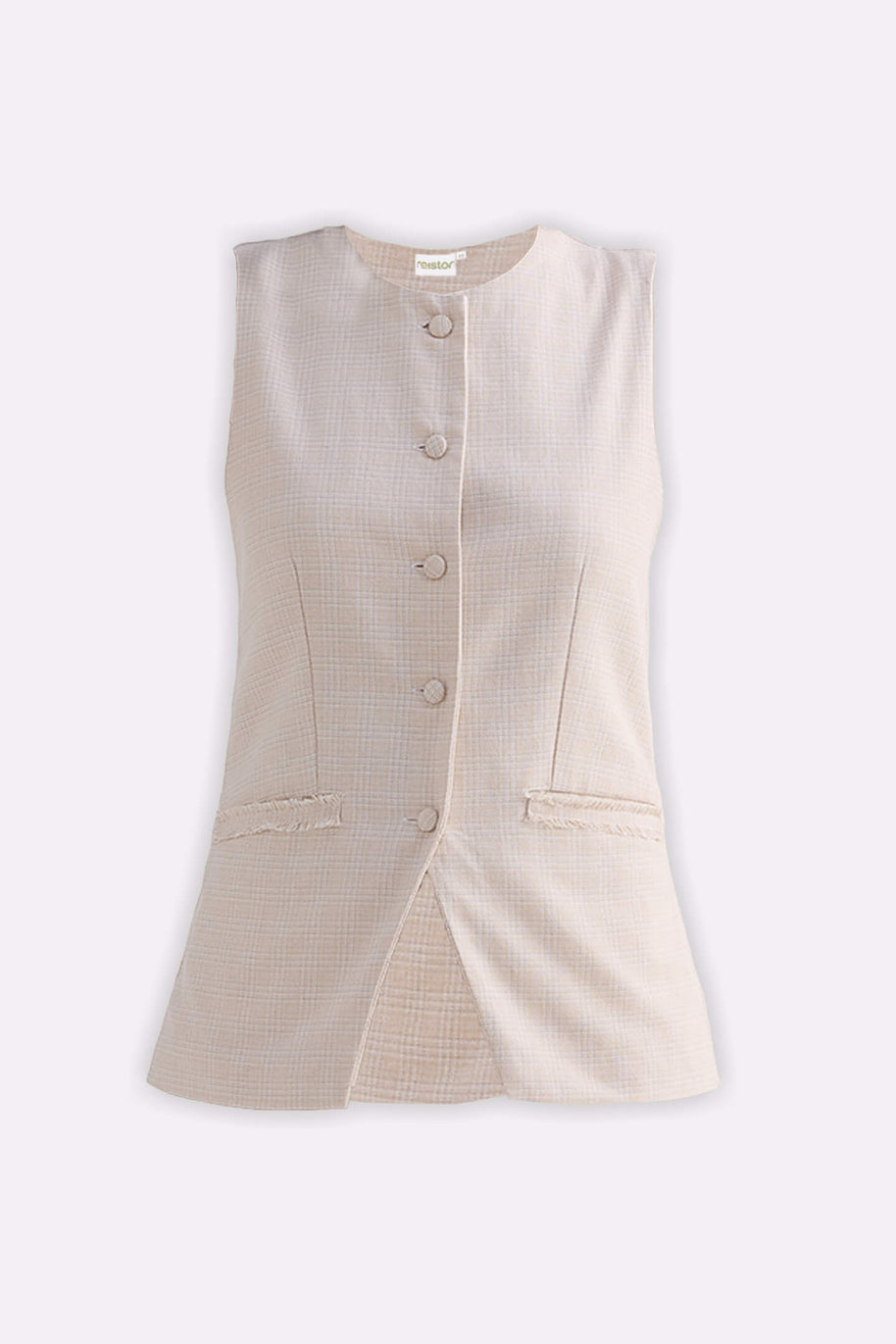 Reistor Cotton Tweed Vest Jacket in Cream