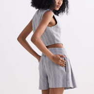 Reistor Cropped Cotton Tweed Vest Set in Grey