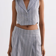Reistor Cropped Cotton Tweed Vest Set in Grey