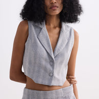 Reistor Cropped Cotton Tweed Vest Set in Grey