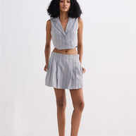 Reistor Cropped Cotton Tweed Vest Set in Grey