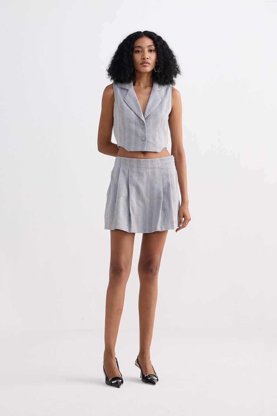 Reistor Cropped Cotton Tweed Vest Set in Grey