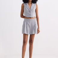 Reistor Cropped Cotton Tweed Vest Set in Grey