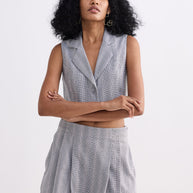 Reistor Cropped Cotton Tweed Vest Set in Grey