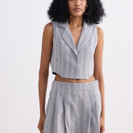 Reistor Cropped Cotton Tweed Vest Set in Grey