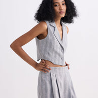 Reistor Cropped Cotton Tweed Vest Set in Grey