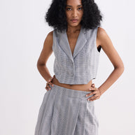Reistor Cropped Cotton Tweed Vest Set in Grey
