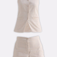 Reistor Cotton Tweed Vest Jacket Set In Cream