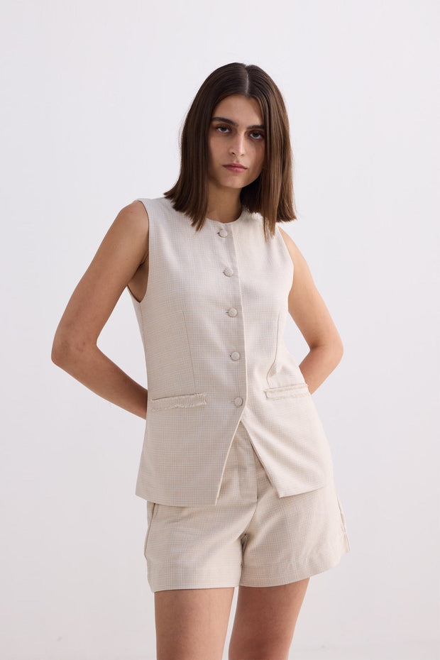 Reistor Cotton Tweed Vest Jacket in Cream