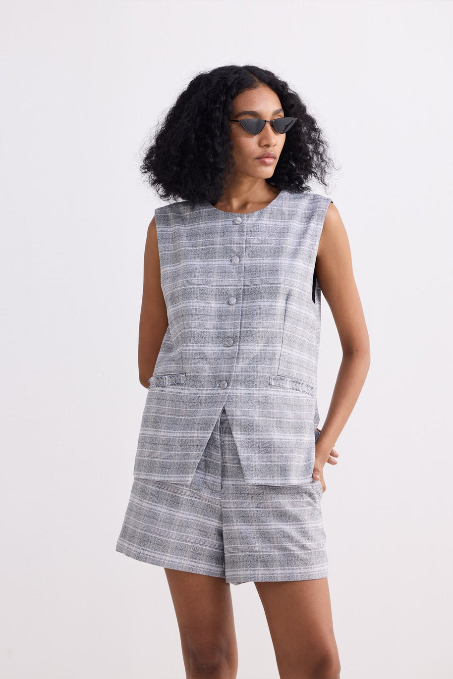 Reistor Cotton Tweed Vest Jacket in Grey