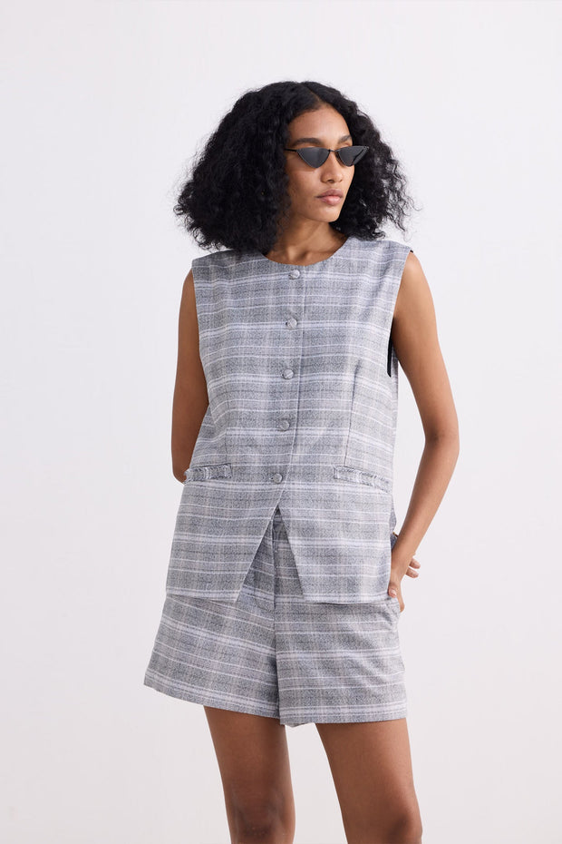 Reistor Cotton Tweed Vest Jacket in Grey