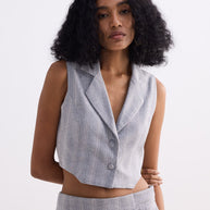 Reistor Cropped Cotton Tweed Vest in Grey