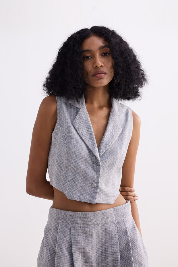 Reistor Cropped Cotton Tweed Vest in Grey