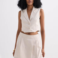 Reistor Cropped Cotton Tweed Vest in Cream