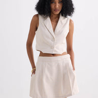 Reistor Cropped Cotton Tweed Vest in Cream