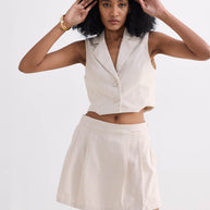 Reistor Cropped Cotton Tweed Vest in Cream