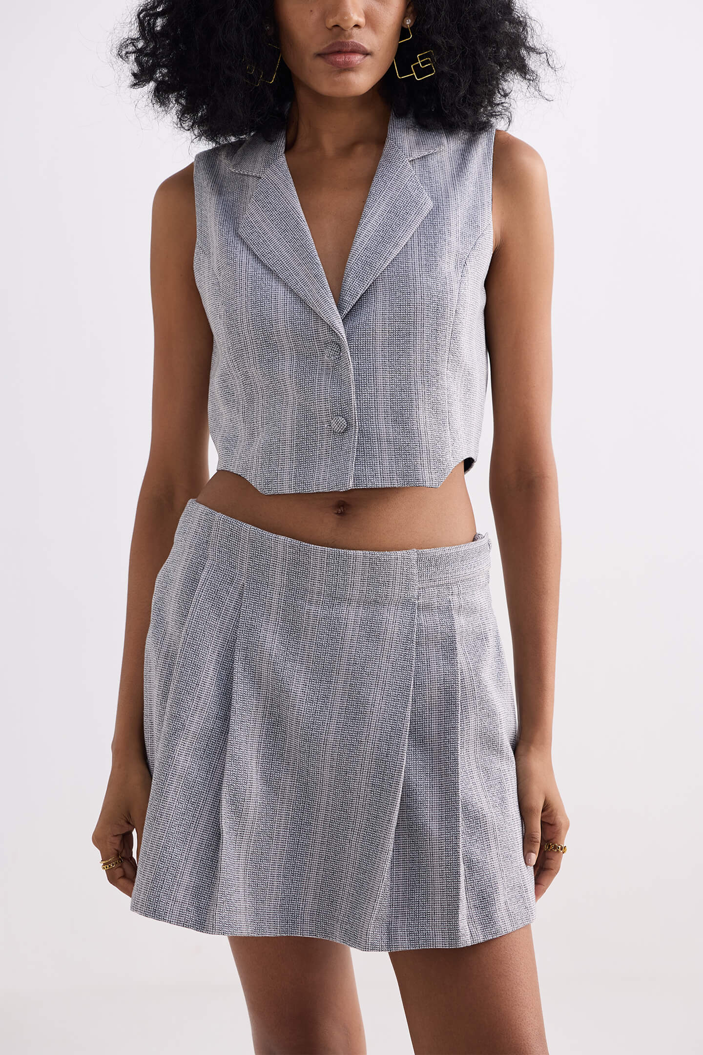 Reistor Cropped Cotton Tweed Vest in Grey