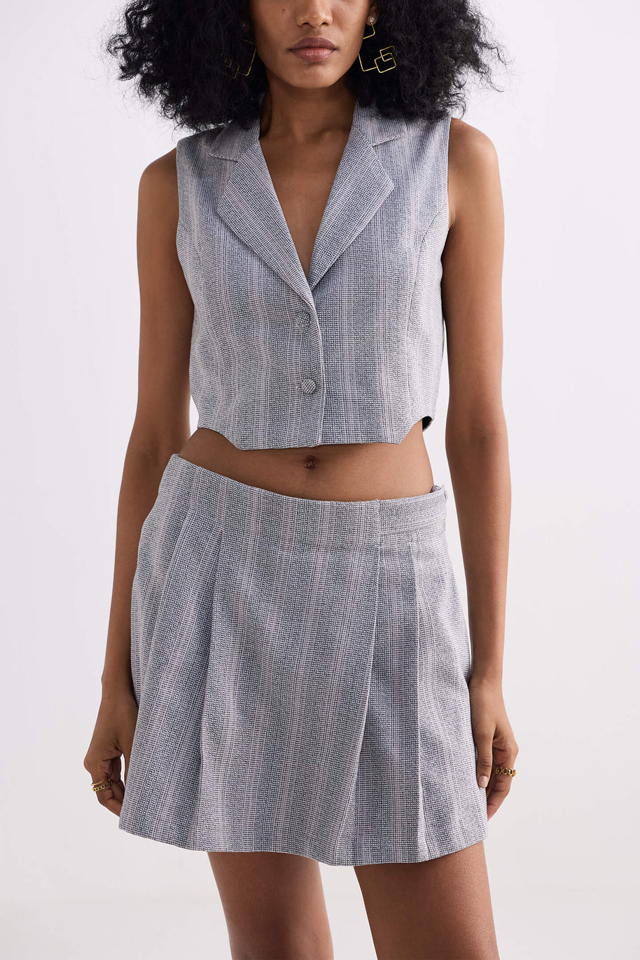 Reistor Cropped Cotton Tweed Vest in Grey