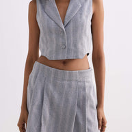 Reistor Cropped Cotton Tweed Vest in Grey
