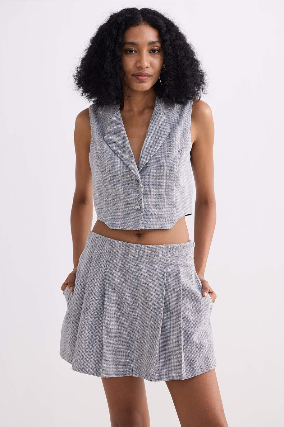 Reistor Cropped Cotton Tweed Vest in Grey
