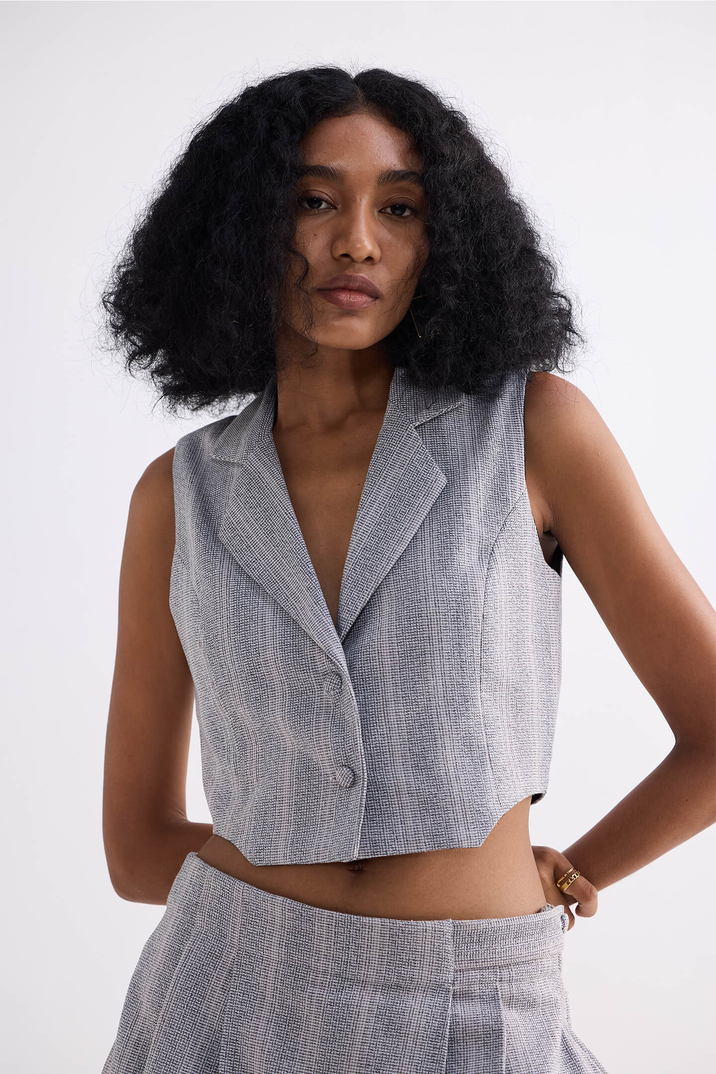 Reistor Cropped Cotton Tweed Vest in Grey