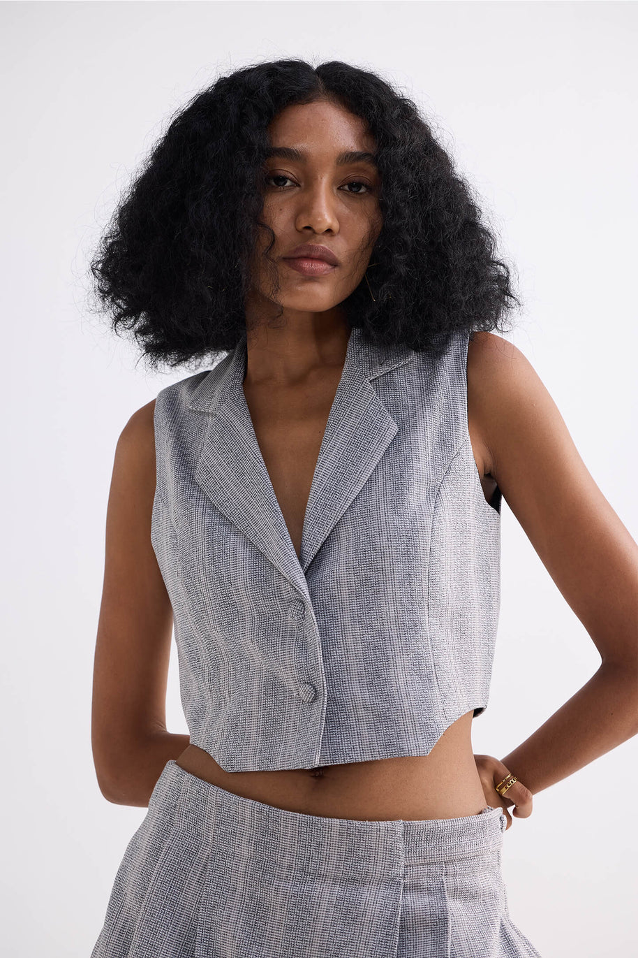 Reistor Cropped Cotton Tweed Vest in Grey