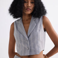 Reistor Cropped Cotton Tweed Vest in Grey