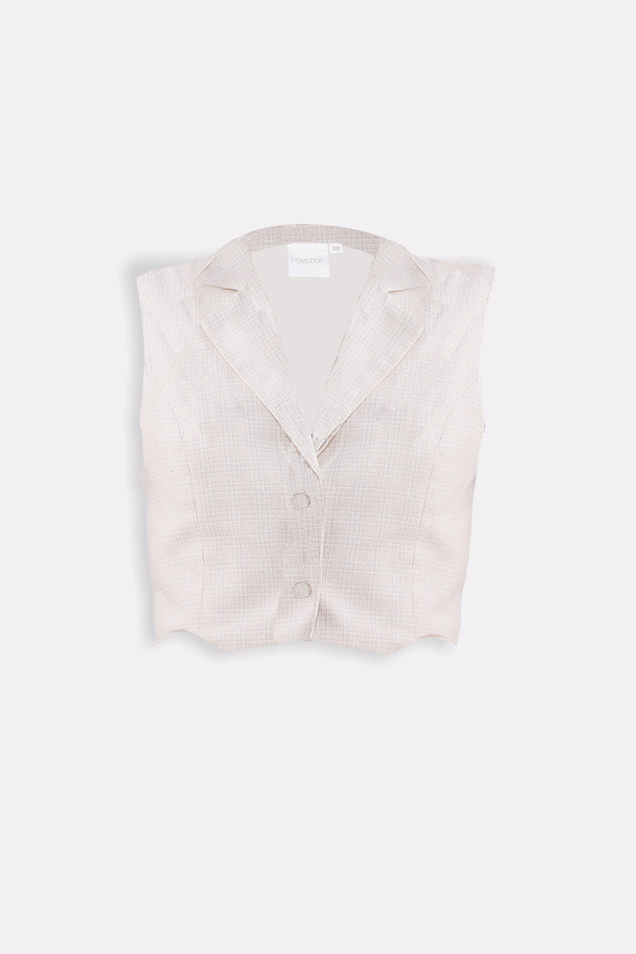 Reistor Cropped Cotton Tweed Vest in Cream