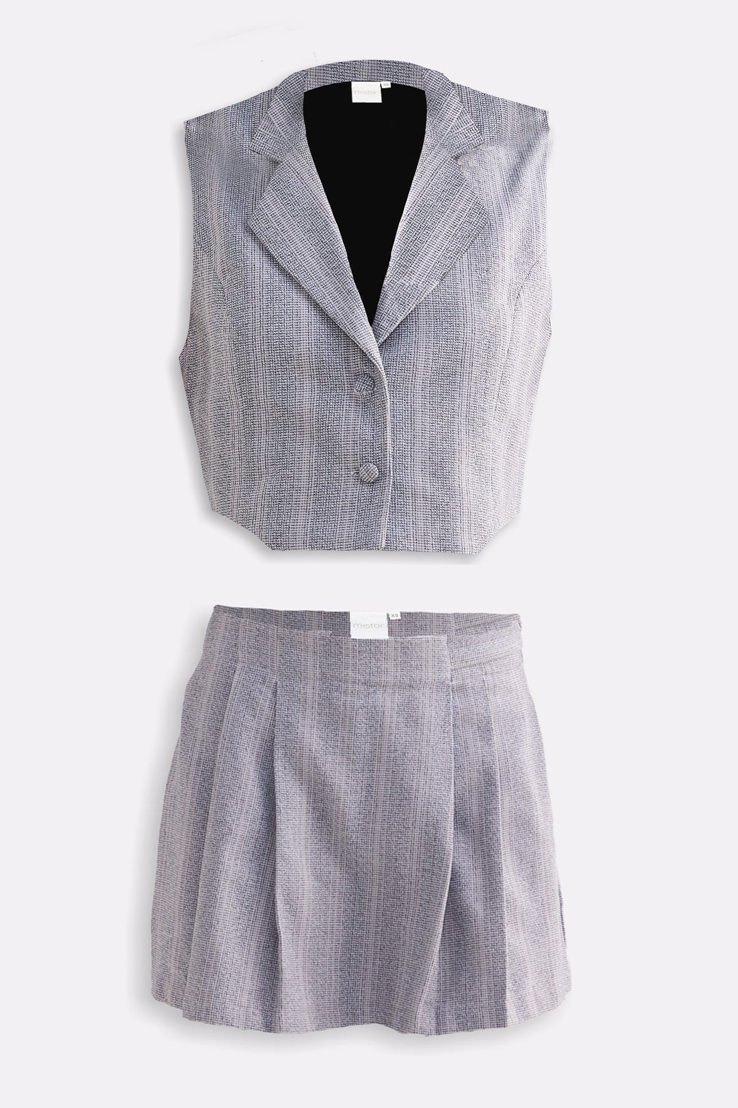 Reistor Cropped Cotton Tweed Vest Set in Grey