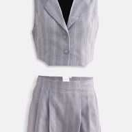 Reistor Cropped Cotton Tweed Vest Set in Grey