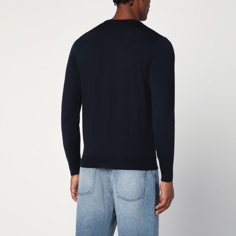 Drumohr Navy Blue Wool Crew Neck Sweater