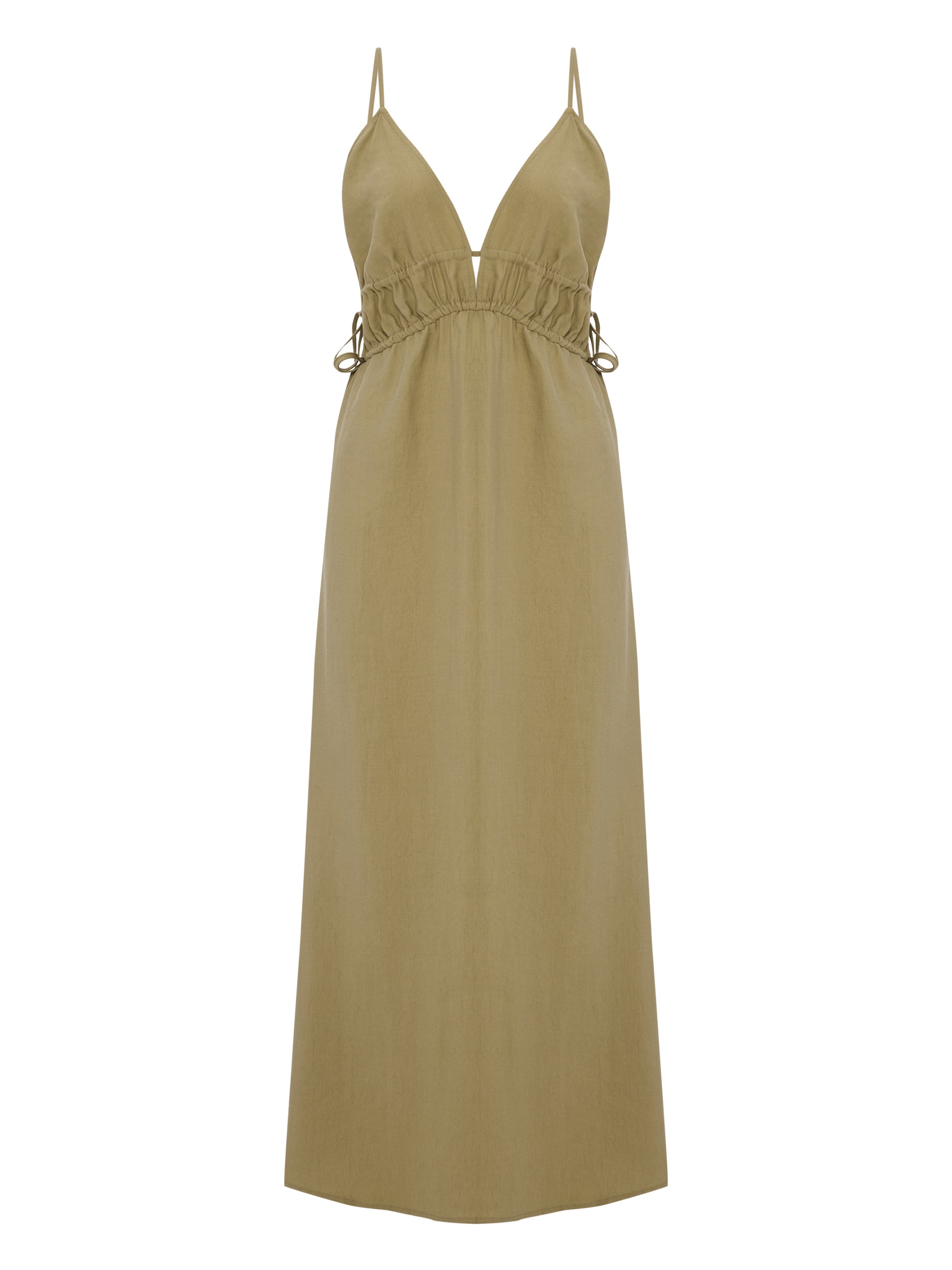 Sofia Ties Maxi Dress - Khaki Green
