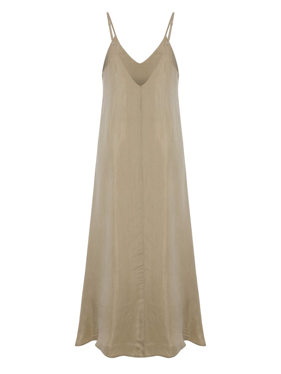 The Handloom Lucid Flow Maxi Dress - Khaki Green