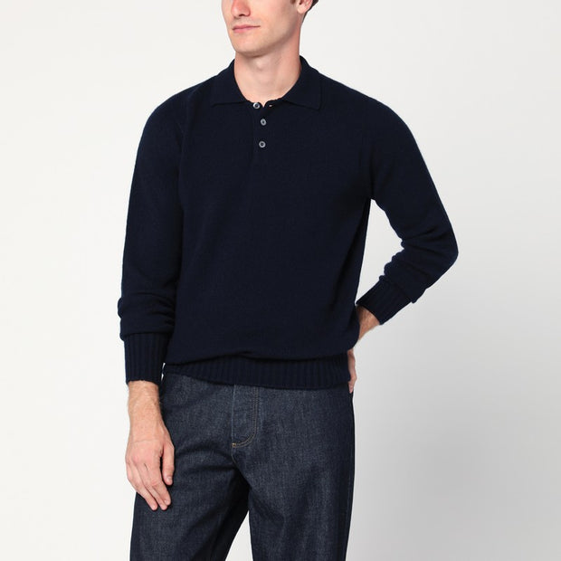 Drumohr Navy Blue Lambswool Polo Sweater