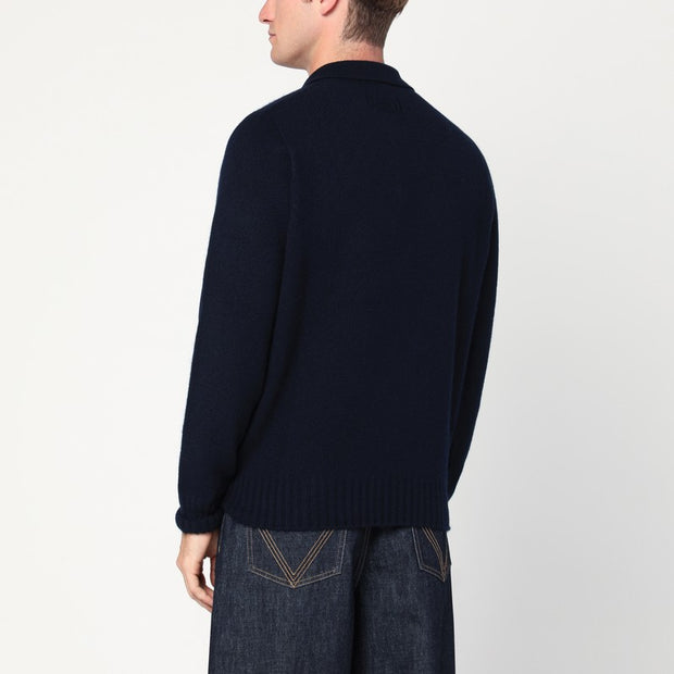 Drumohr Navy Blue Lambswool Polo Sweater