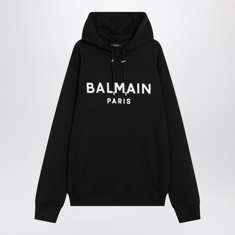 Balmain Black Cotton Hoodie With Logo