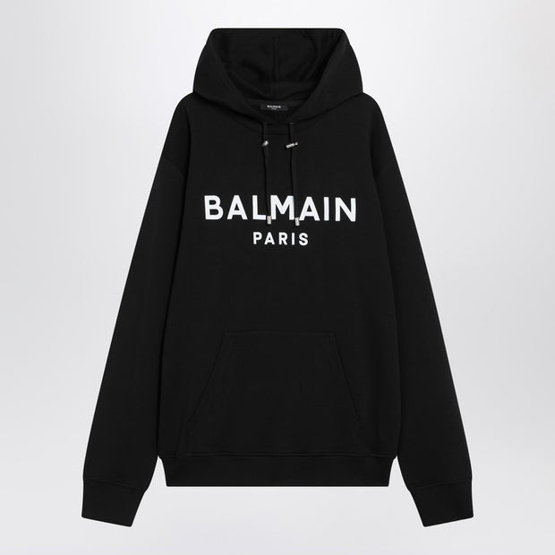 Balmain Black Cotton Hoodie With Logo