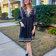 Reistor Deep V Embroidered Dress in Black
