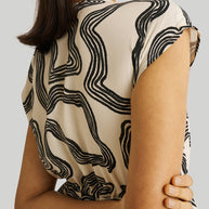 Reistor Deep V-neck Gathered Dress in Black Stripes